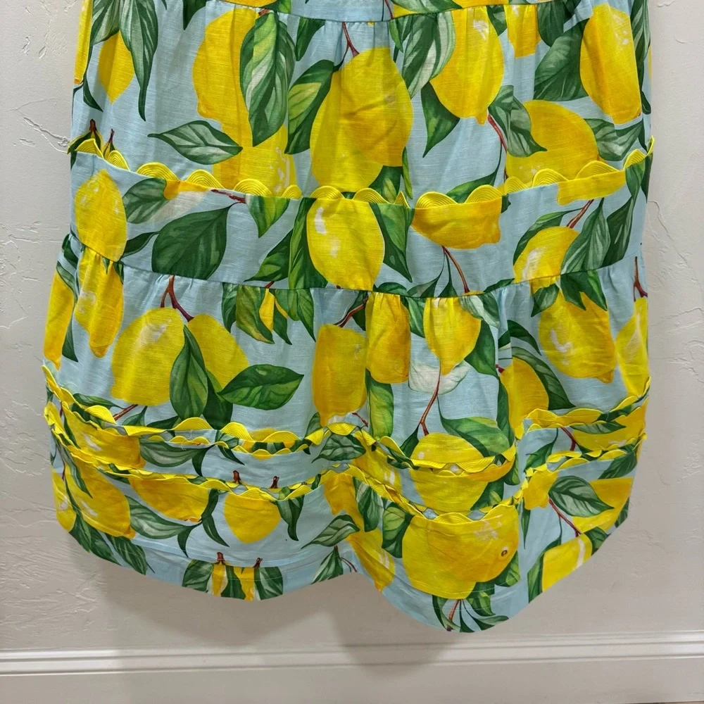 EUC Prosperina Caterina Blue Lemon Print Linen Cotton Midi Dress Women's Large - Picture 4 of 15